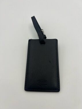 Coach Black Leather ID Tag/ Luggage Tag with Strap